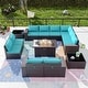 preview thumbnail 95 of 125, Kullavik 13 Pieces Outdoor Patio Furniture Set with Fire Pit Table w/ Wide Armrests