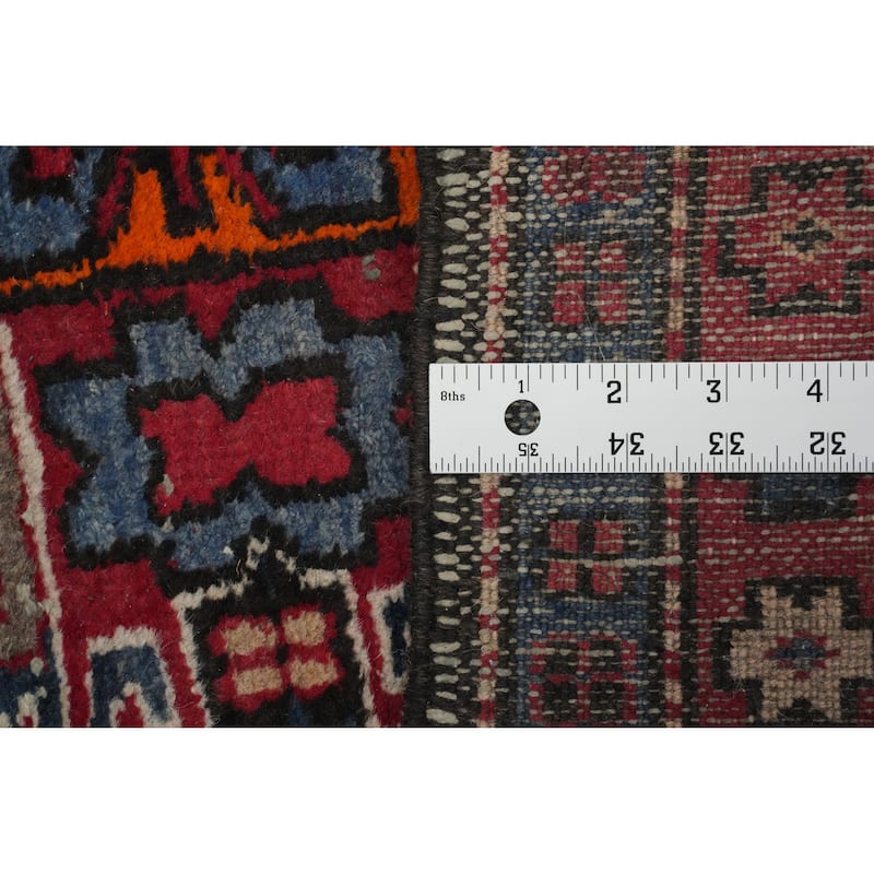 Hand Knotted Oriental 100% Wool Carpet Traditional Geometric Red Heriz Runner Rug - 10' 8'' X 3' 3''
