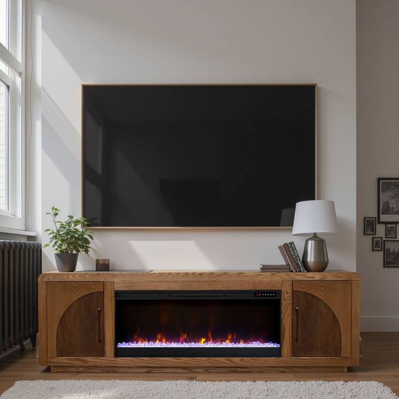 Bridgevine Home Eclipse 82 inch Fireplace TV Stand, for TVs up to 90 inches, Two-Tone Finish - Bourbon and Walnut