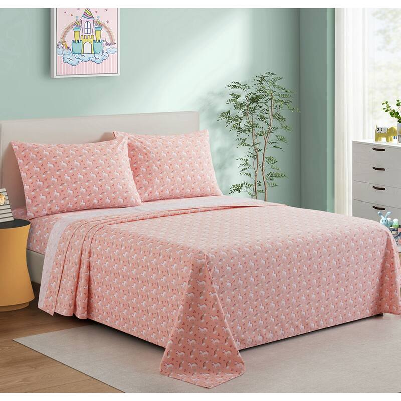 Kids Girls Printed 600 Thread Count Soft Deep Pocket Cotton Blend