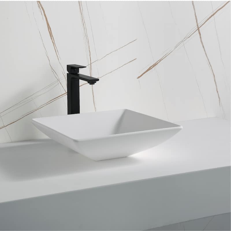 Karran Quattro Vibrant Matte White Acrylic 16 in. Square Bathroom Vessel Sink