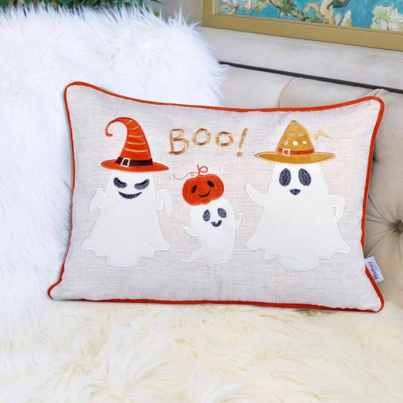 Halloween Ghost Throw Pillow Velvet Cover with Insert 14x20 Inches