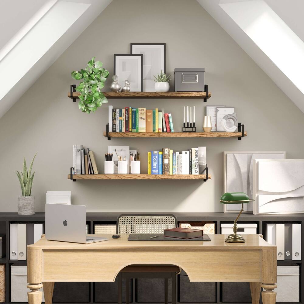 Wallniture Toledo 48 Inch Wooden Shelf for Living Room, Office Shelf, Wall Mounted Bookshelf, Farmhouse, Burnt, 1 Pc