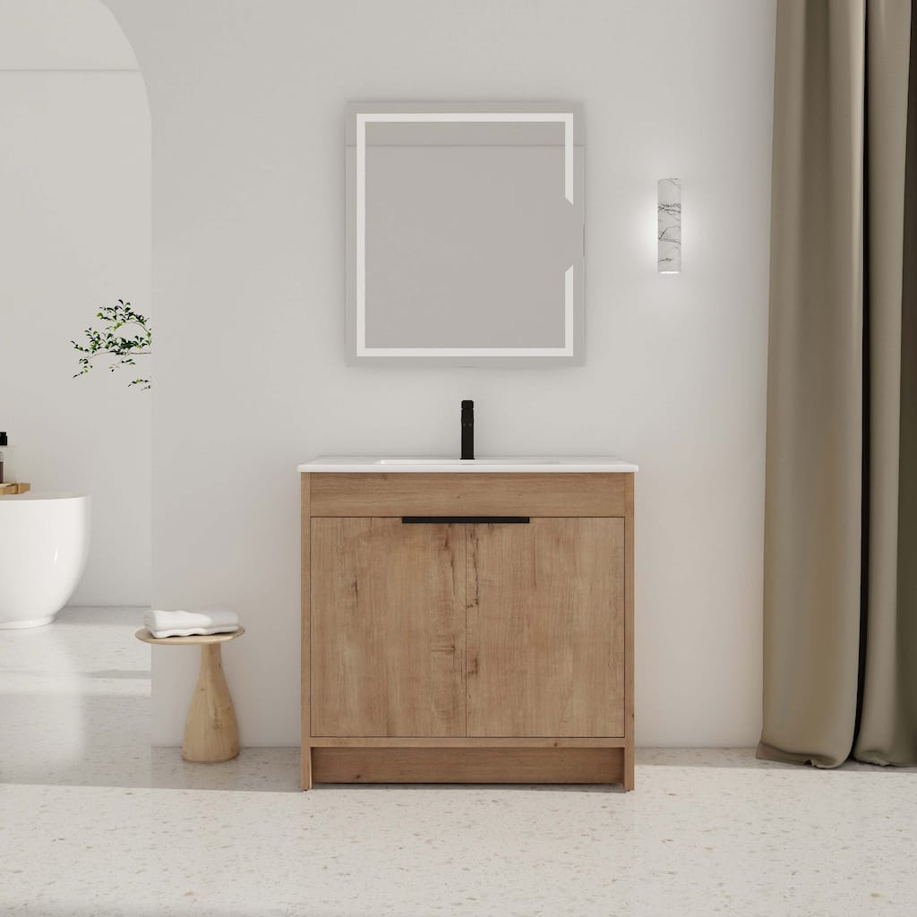 36" Freestanding Bathroom Vanity with White Ceramic Sink