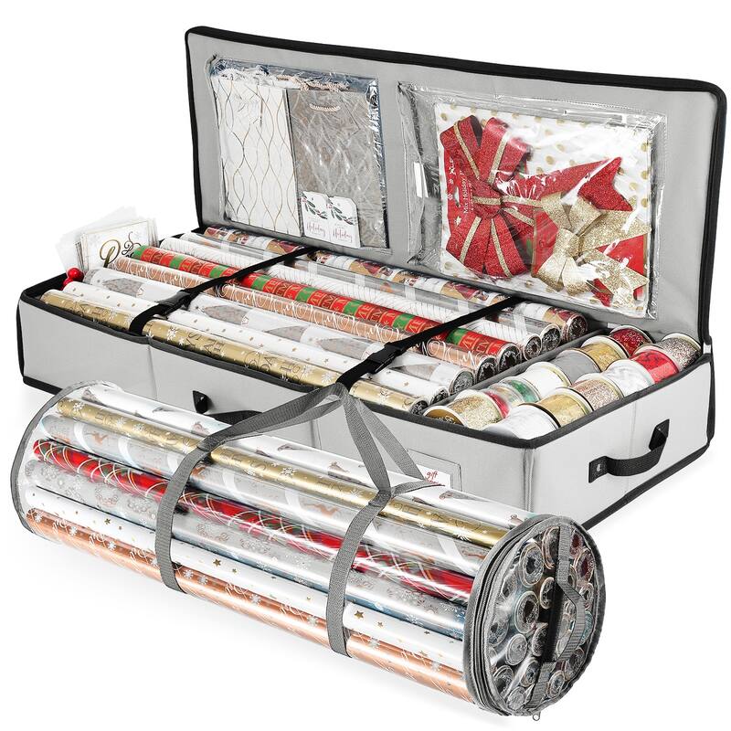 Empyrean Wrapping Paper Storage Container - 2 Pack Medium + Small - Silver
