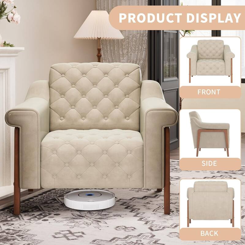 Cozy Accent Chair,PU Leather Modern Living Room Chairs,Mid-Century Office Reading Chair,Single Sofa,Armchair