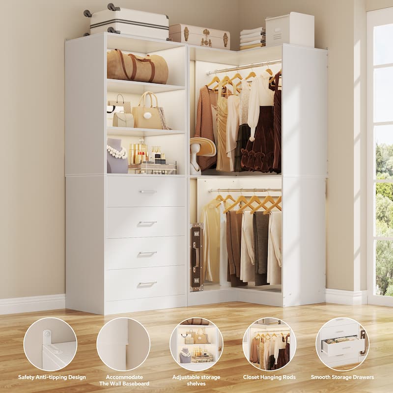Cimly Set of 2 Corner Closet Organizer, Freestanding Closet System with Wooden Drawers