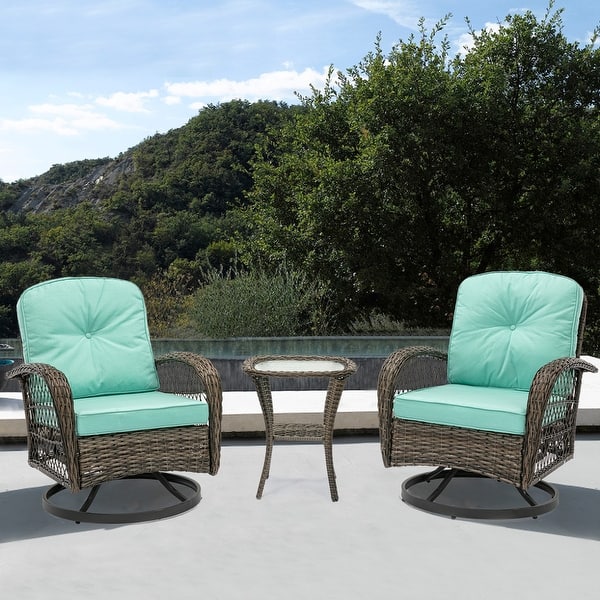 slide 1 of 9, 3pcs Outdoor Furniture Modern Wicker Sunbed Patio Rattan Sun Lounger Chair Set with 2pcs Lounge and 1pc Table Blue