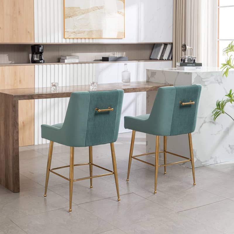 Modern Velvet 39'' H Metal Leg Counter or Bar Stools Set of 2