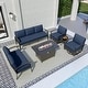 preview thumbnail 135 of 144, Aluminum Patio Outdoor Sectional Sofa Set with Fire Pit, Swivel Rocking Chairs and Ottomans 7-Seats w/Swivel - Navy Blue