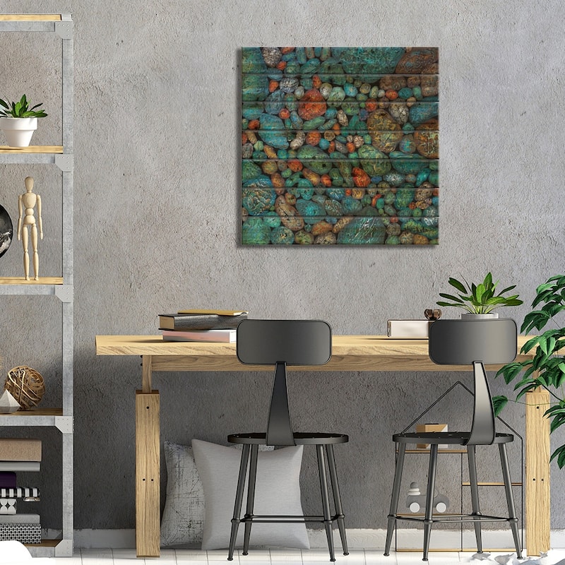 Fancy River Rocks Print On Wood by Nancy Eckels - Multi-Color