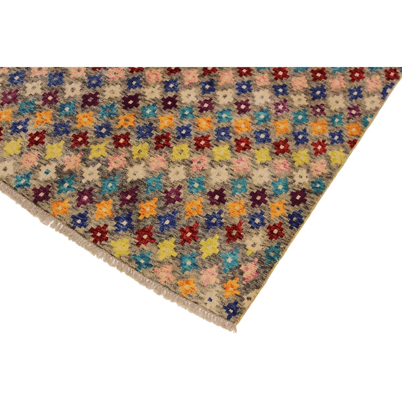 Shabby Chic Balochi Walls Gray/Blue Hand Knotted Wool Rug - 4'10'' x 6'6''