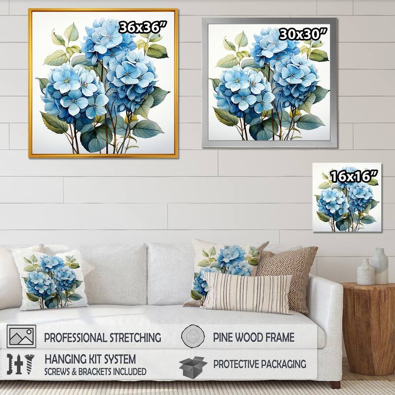 Designart "Blue Hydrangea Flower Elegance II" Hydrangea Wall Decor Blue Traditional Entryway Framed Wall Art Print
