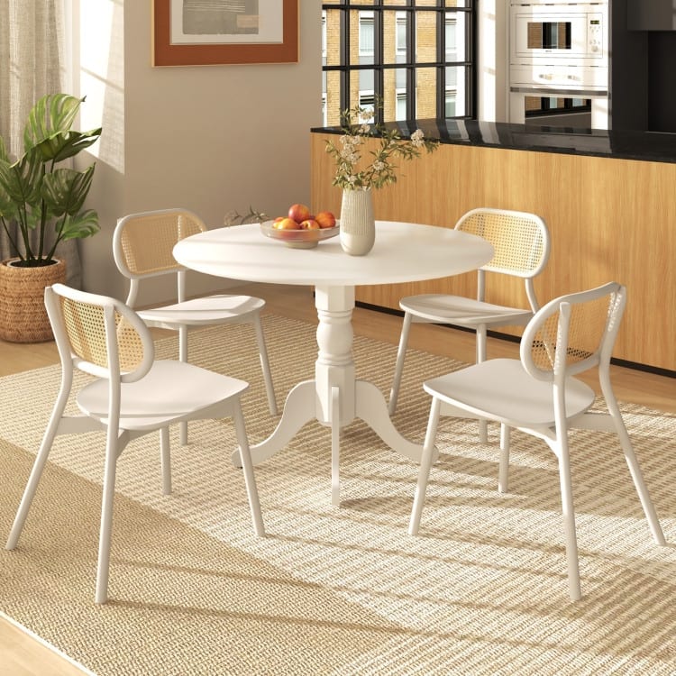 Wooden Dining Table with Round Tabletop and Curved Trestle Legs - 39.37" x 39.37" x 28.74"