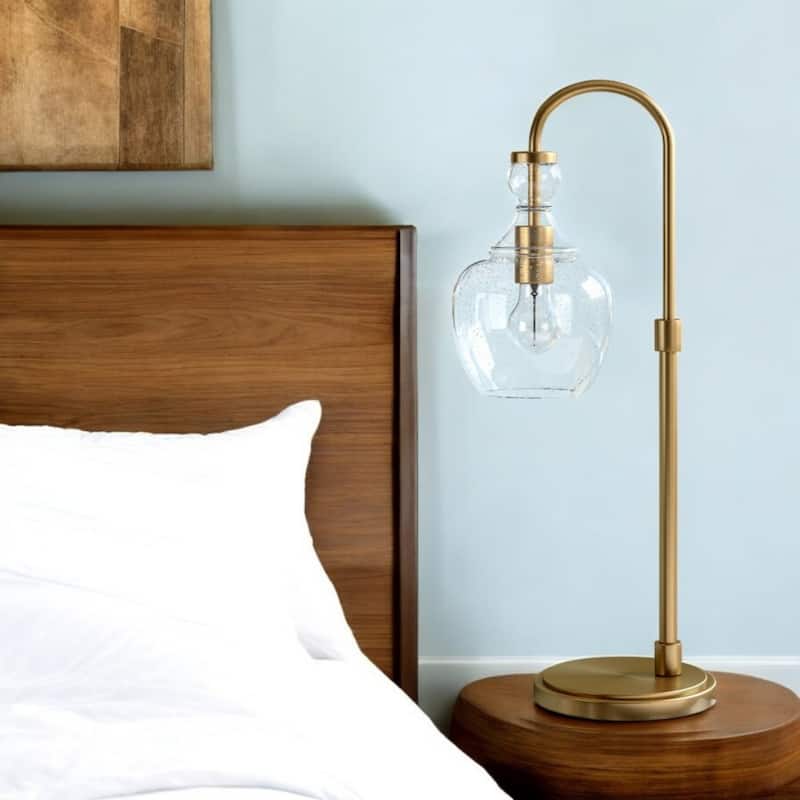 Metal Arched Table Lamp with Clear Glass Dome Shade and LED Bulb