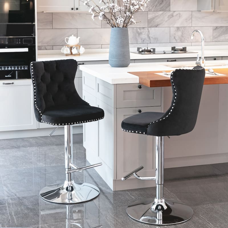 Swivel Velvet Barstools Adjusatble Seat Height, Bar Stools with Backs,Set of 2