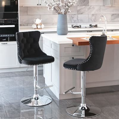 Swivel Velvet Barstools Adjusatble Seat Height, Bar Stools with Backs,Set of 2