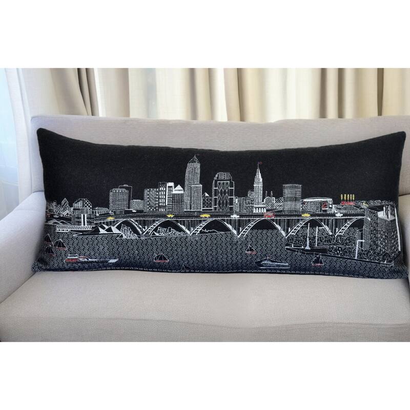 HomeRoots 35" Black Cleveland Nighttime Skyline Lumbar Decorative Pillow - Bed Rest