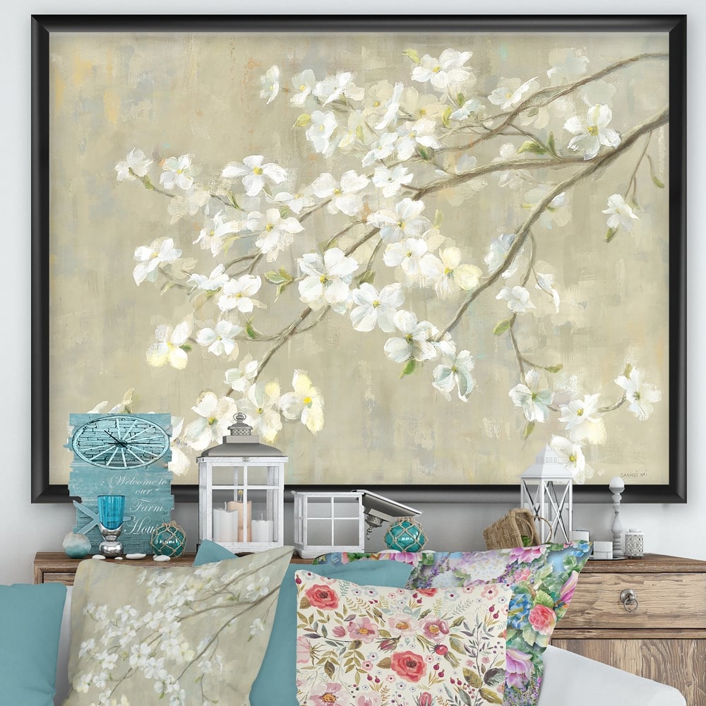 Designart "Dogwood in Spring Neutral" Farmhouse Framed Art Print
