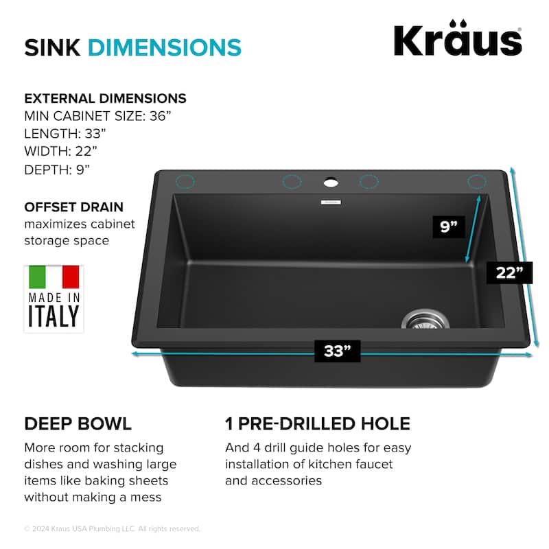 KRAUS Forteza Granite 33 inch Undermount Drop-in Kitchen Sink