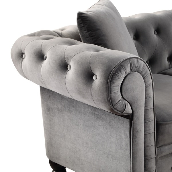 2 Pieces Tufted Velvet Upholstered Loveseat 3 Seat Sofa Roll Arm Classic Sofa Set With 5 Pillows Included Overstock 32263491