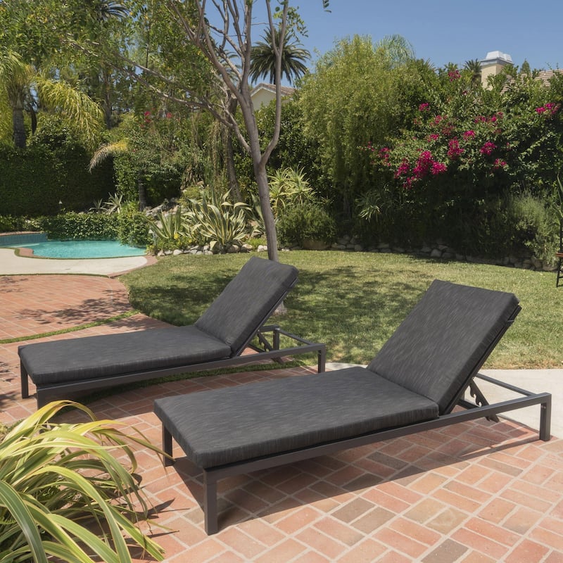 Outdoor aluminum frame chaise lounge with polyester cushions