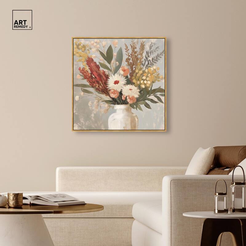 White Vase Bouquet Canvas by Art Remedy