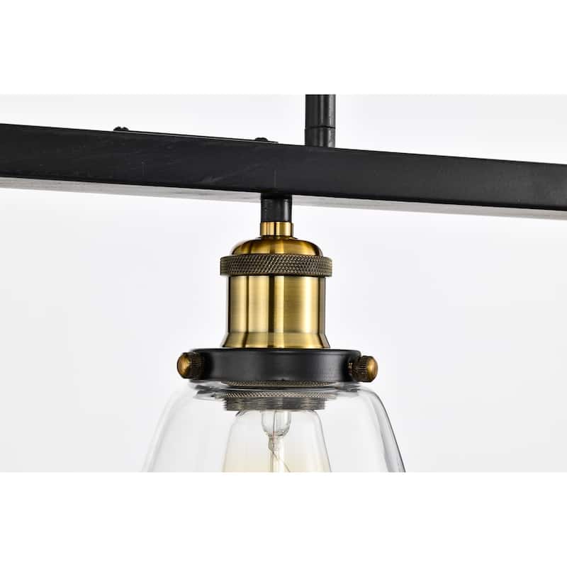 Antique Black 4-Light Downlight Linear Kitchen Island Chandelier with Clear Glass Shades
