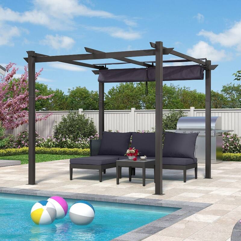 PURPLE LEAF Gazebo Outdoor Retractable Aluminium Grape Trellis Pergola with Extra Top Roof for Patio