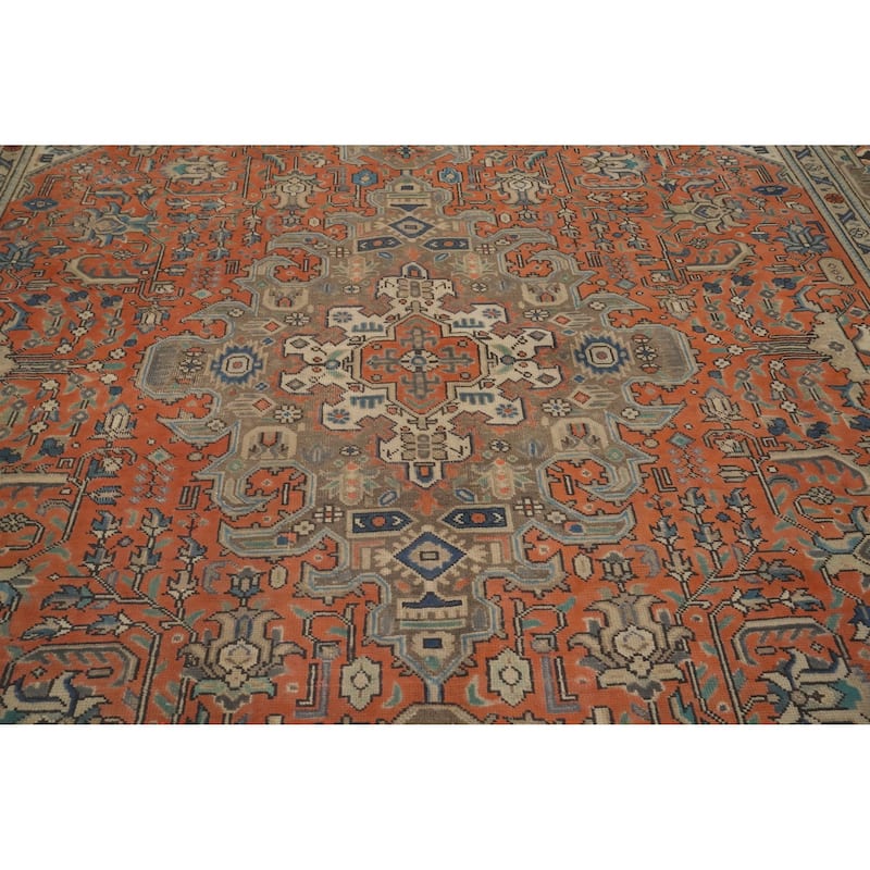 Hand Knotted Oriental 100% Wool Carpet Traditional Floral Oranges & Rust Tabriz Area Rug - 12' 8'' X 9' 7''