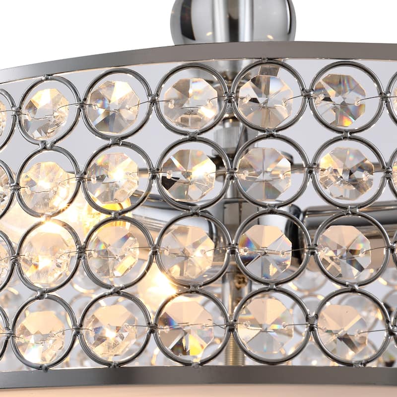 HOMCOM Chandelier Pendant Light Lamp with Crystal Ball Pole, Drum Shaped Shade, Ceiling-Connecting Metal Base, Silver
