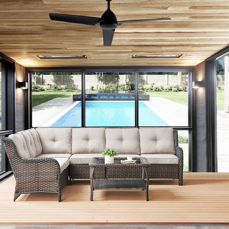 Gymojoy Outdoor Sofa Loveseat Corner Sofa Table Sets - Beige - Brown
