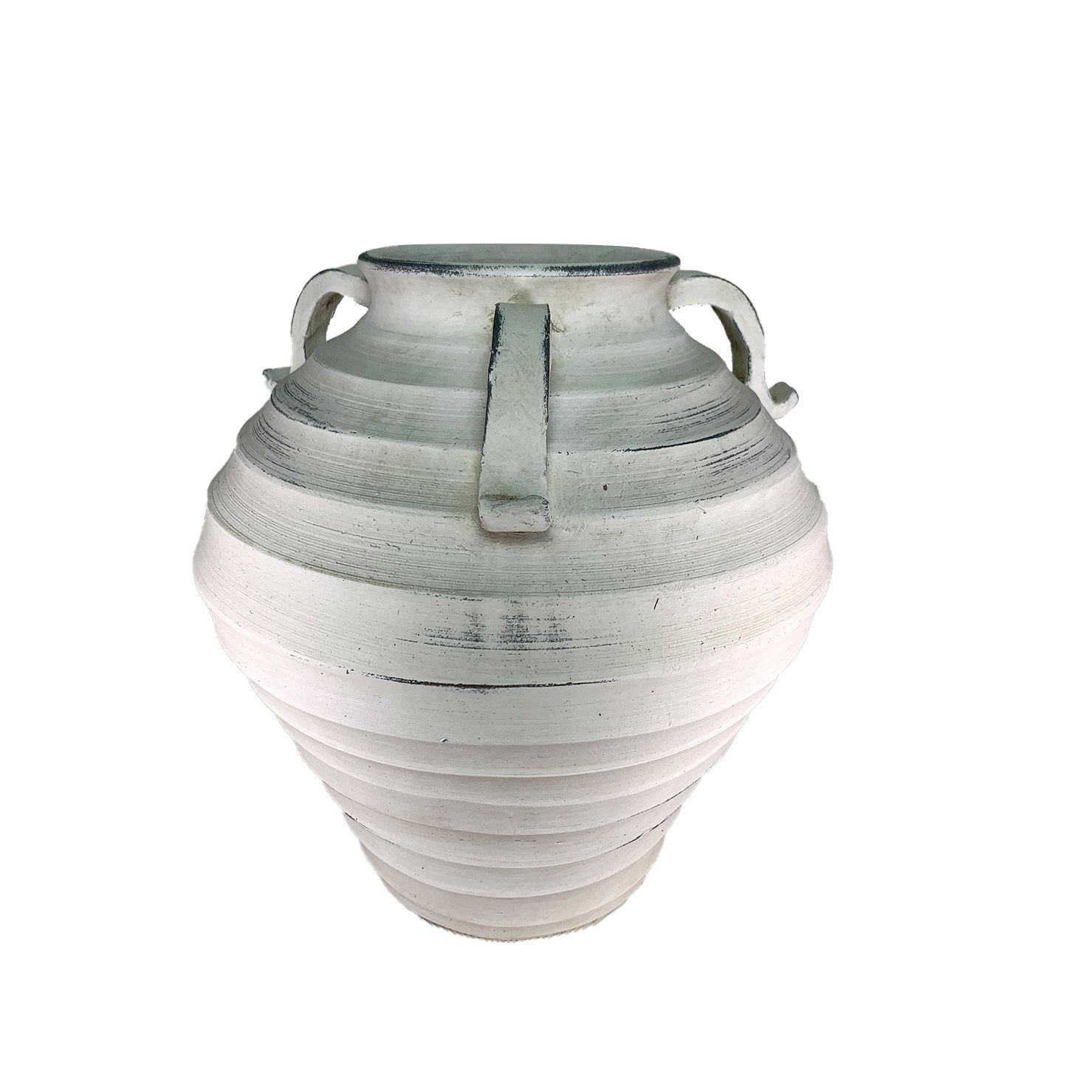 Bohemian Ceramic Urn Vase with Handles White Wash Vintage Finish