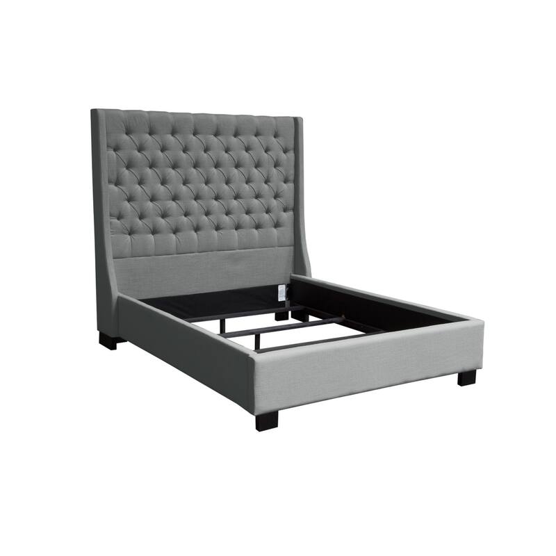 Zoa King Size Bed in Dark Gray Linen Upholstery, Wingback Headboard