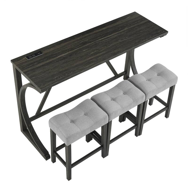 Industrial-Style Bar Table Set with Built-In Power Outlet – 4-Piece Dining & Game Room Furniture‌