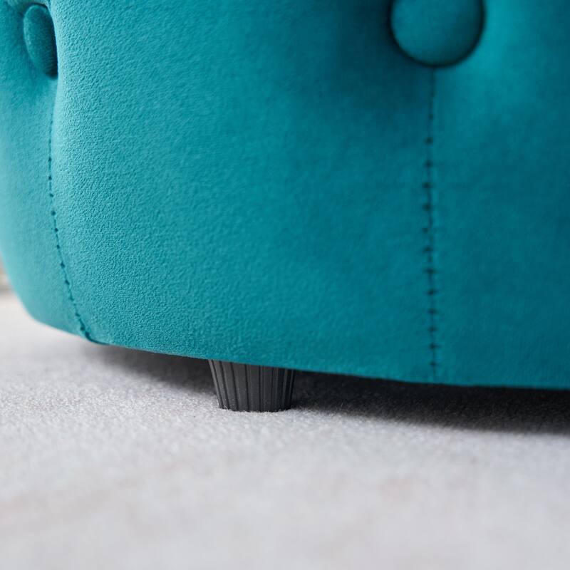 Luxurious Nesting Ottomans of 2, Round Storage Foot Stool with Wood Tray