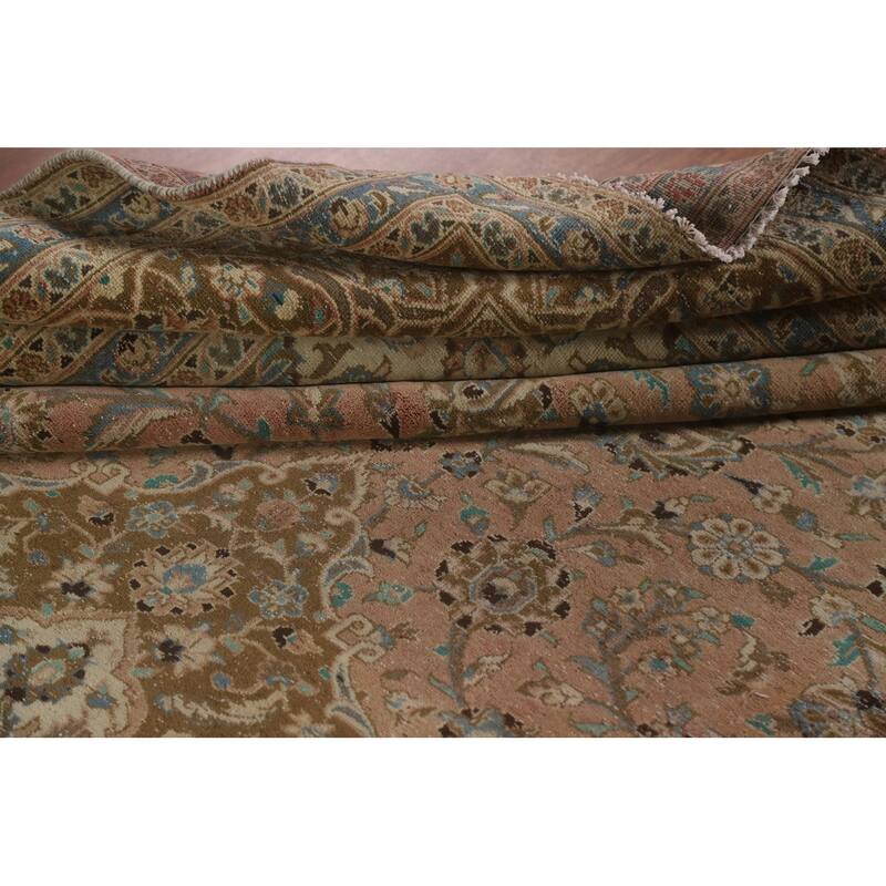 Hand Knotted Oriental 100% Wool Carpet Traditional Floral Pink Mashad Area Rug - 13' 3'' X 9' 7''