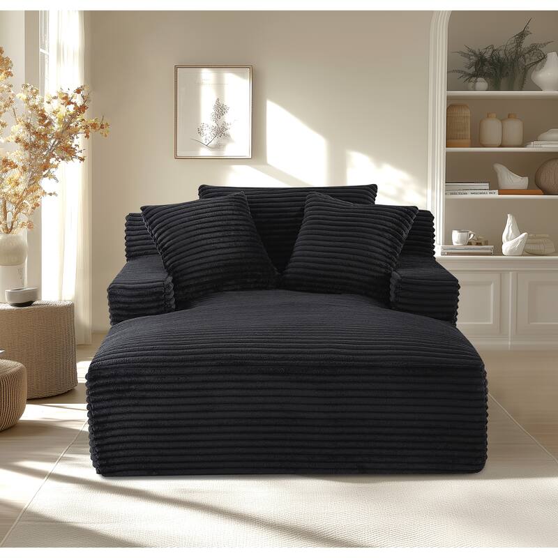 Oversized Chaise Lounge Chair in Corduroy, Black, No Assembly