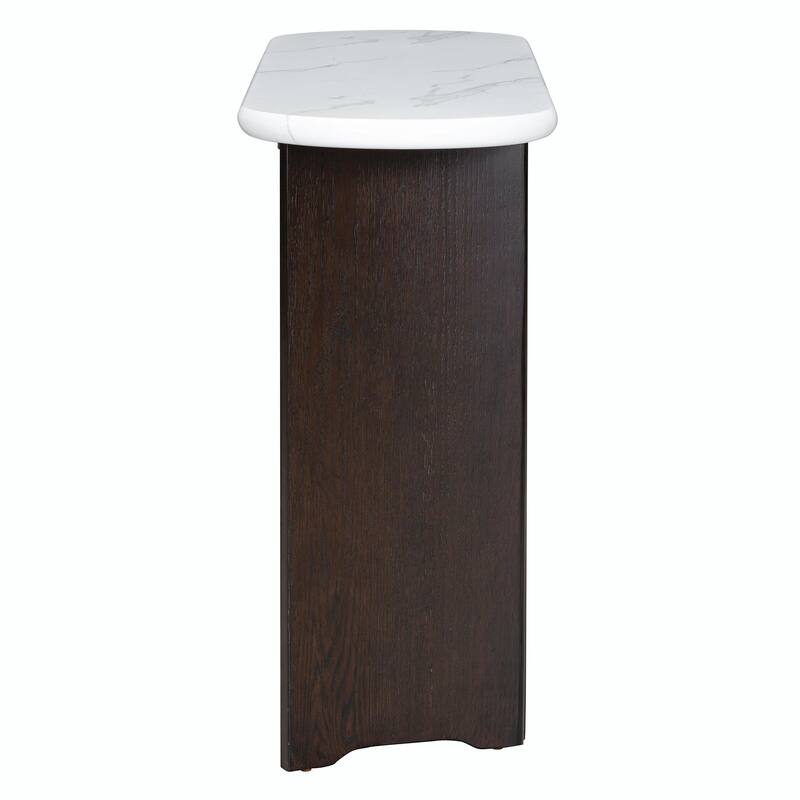 Narrow Console Table - Entryway Table with Oval Marble Top