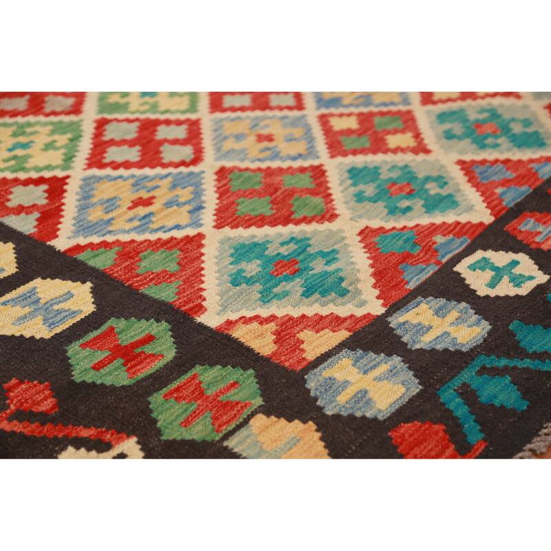 Reversible Trellis Kilim Oriental Area Rug Flatweave Wool Carpet - 8'7"x 11'2"