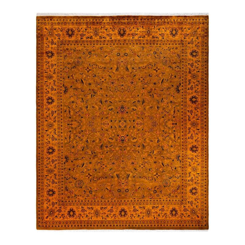 Overton Hand Knotted Wool Vintage Inspired Modern Contemporary Overdyed Orange Area Rug - 8' 1" x 9' 10"