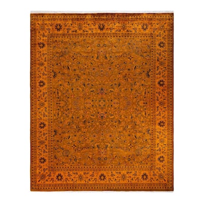 Overton Hand Knotted Wool Vintage Inspired Modern Contemporary Overdyed Orange Area Rug - 8' 1" x 9' 10"