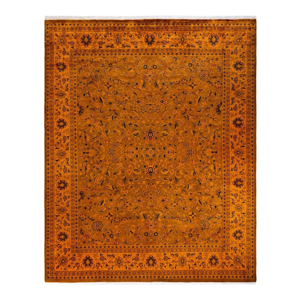 Overton Hand Knotted Wool Vintage Inspired Modern Contemporary Overdyed Orange Area Rug - 8' 1" x 9' 10"