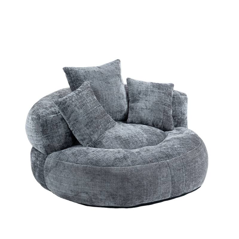 Chenille Upholstered Durable Comfort Lounger High Back Bean Bag Lazy Sofa With Three Pillows