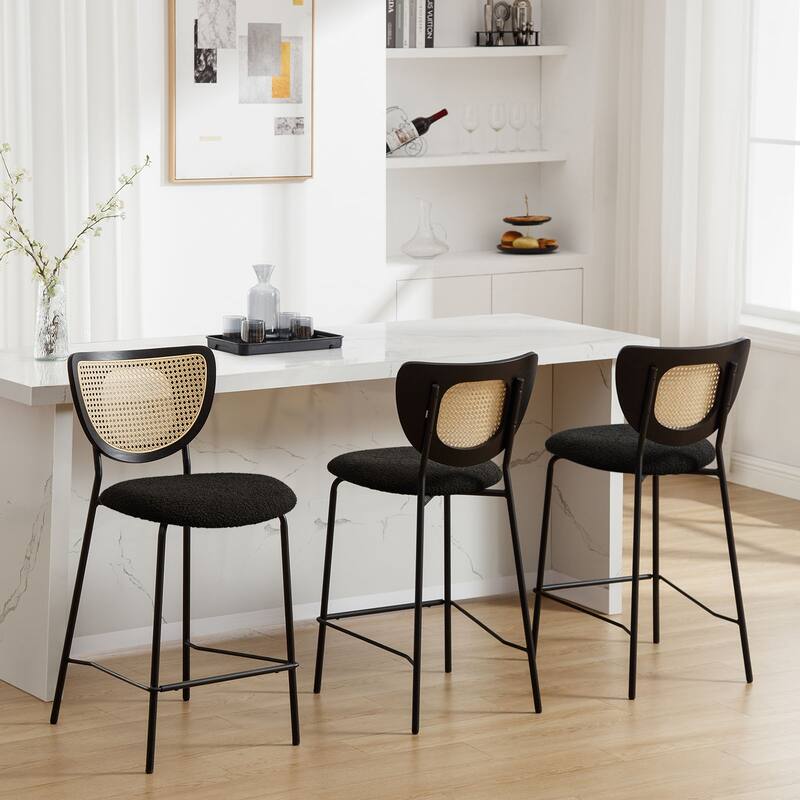 26" Rattan Counter Height Bar Stools Set of 2/3/4 - 37.8"H x 17.7"W x 21.7"D - Set of 3 - Black
