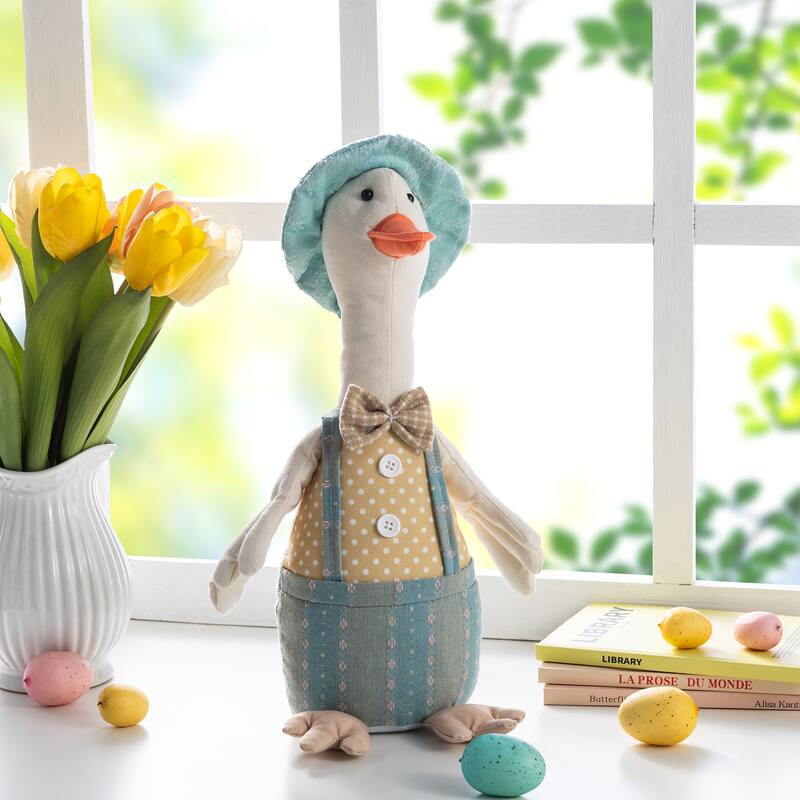 Glitzhome 15.75"H Easter Fabric Boy Duck Figurine