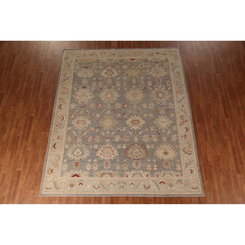 Vegetable Dye Oushak Turkish Area Rug Handmade Grey Wool Carpet - 8'4"x 9'11"