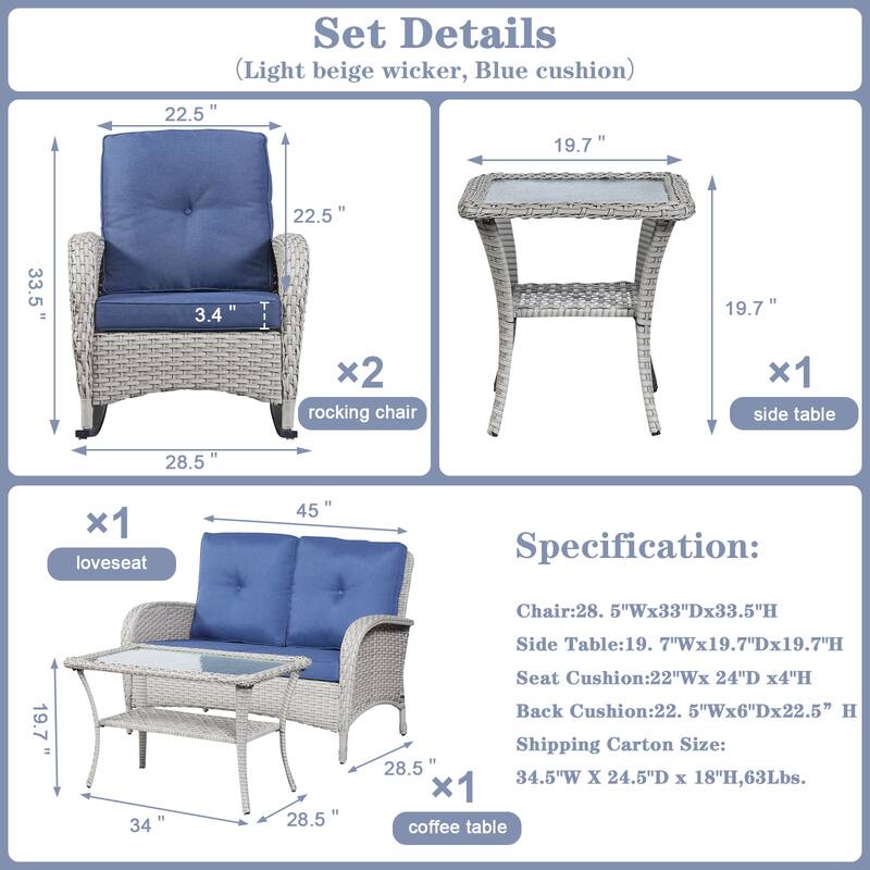 Patio Loveseat Sofa Rocking Chair Coffee Table