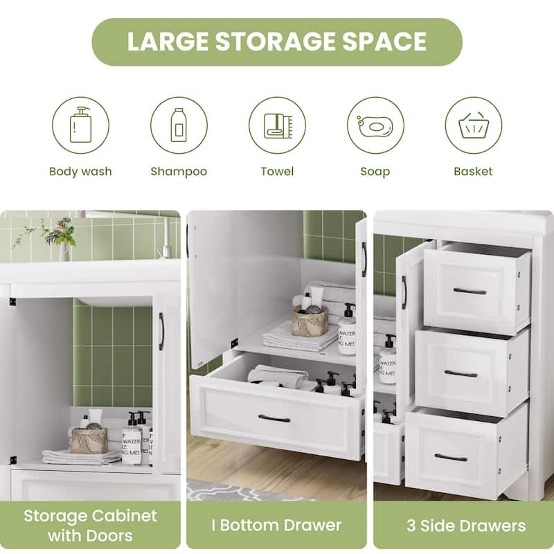Bathroom Vanity with Single Sink, Undermount Bathroom Sink Cabinet, Freestanding Bathroom Cabinets with Double Door & 4 Drawers