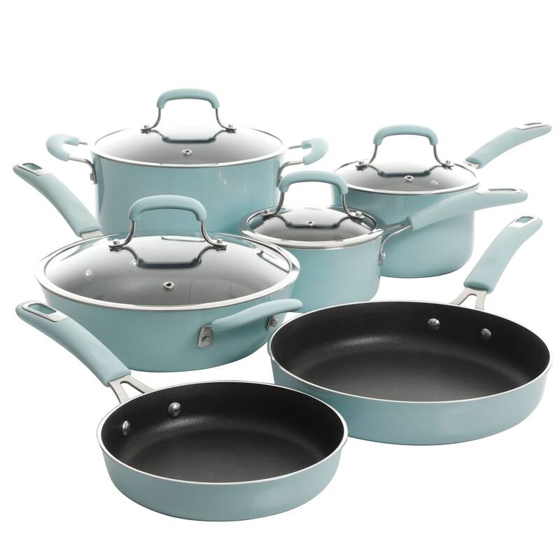 Kenmore Elite Andover 10Pc Nonstick Al Cookware Set in Glacier Blue